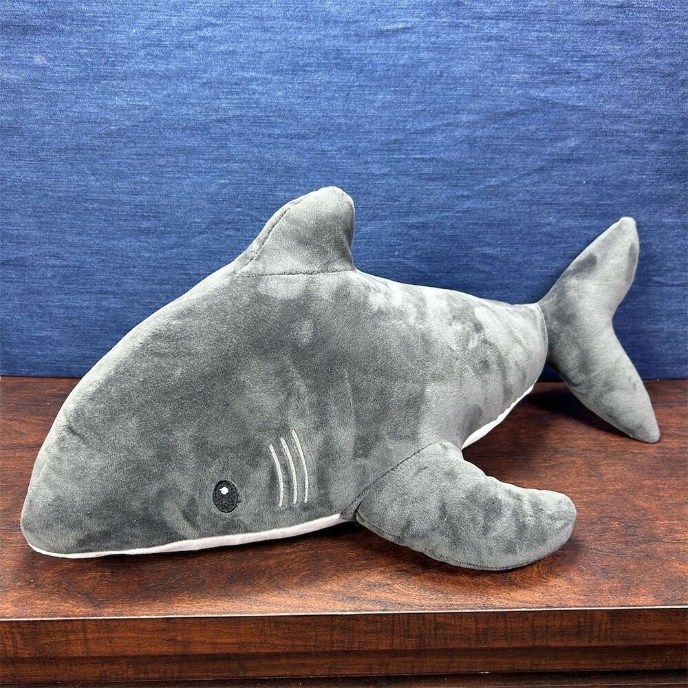 Cute Grey Shark Plush Stuffed Toy Pillow 21" Soft Throw Cushion Washable